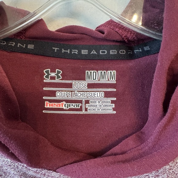 Under Armour Threadborne HeatGear Hoodie Medium Loose Fit Maroon Lightweight Gym - Picture 3 of 8